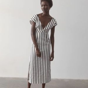 St. Agni Origami Dress - Ivory & Black Stripe